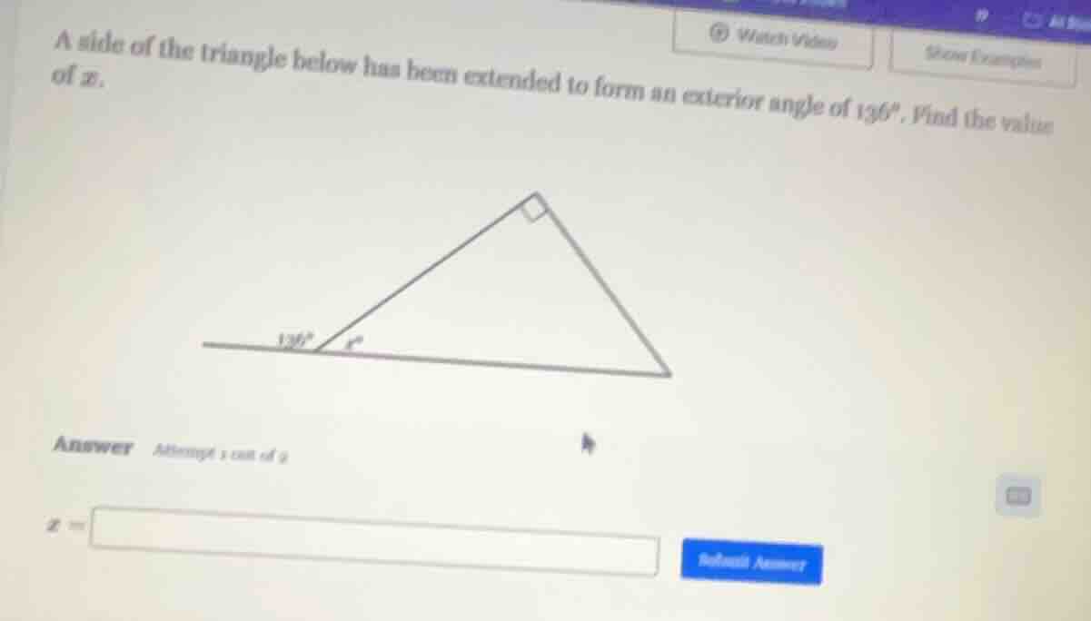 a side of the triangle below has been extended to form an exterior angl…