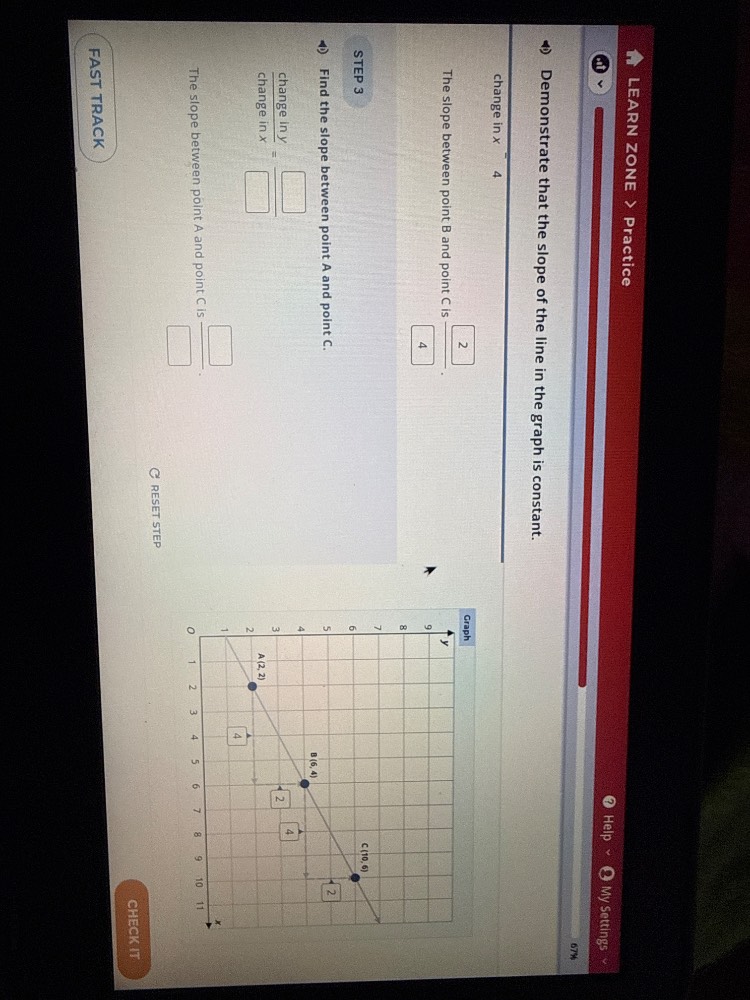 learn zone > practice demonstrate that the slope of the line in the gra…