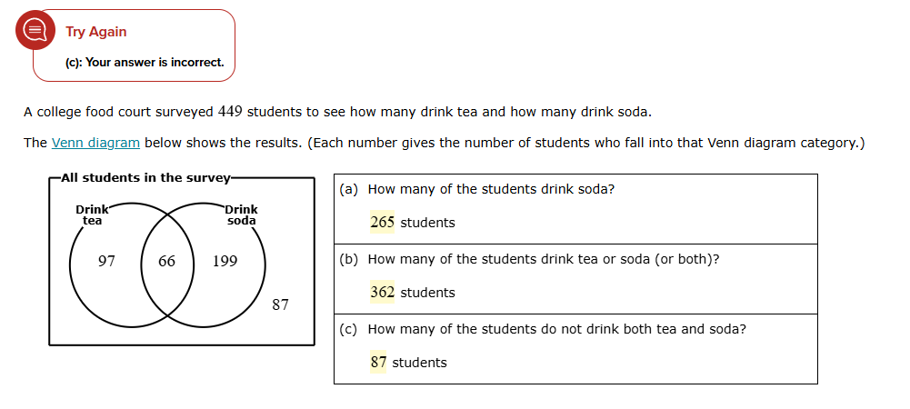 try again (c): your answer is incorrect. a college food court surveyed …