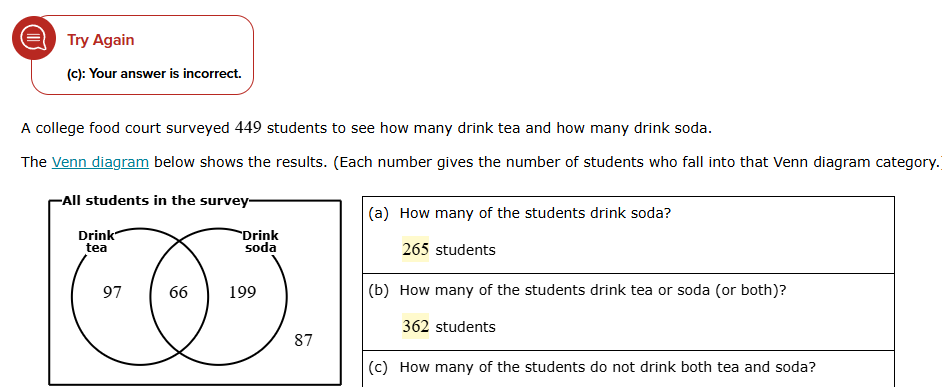 try again (c): your answer is incorrect. a college food court surveyed …