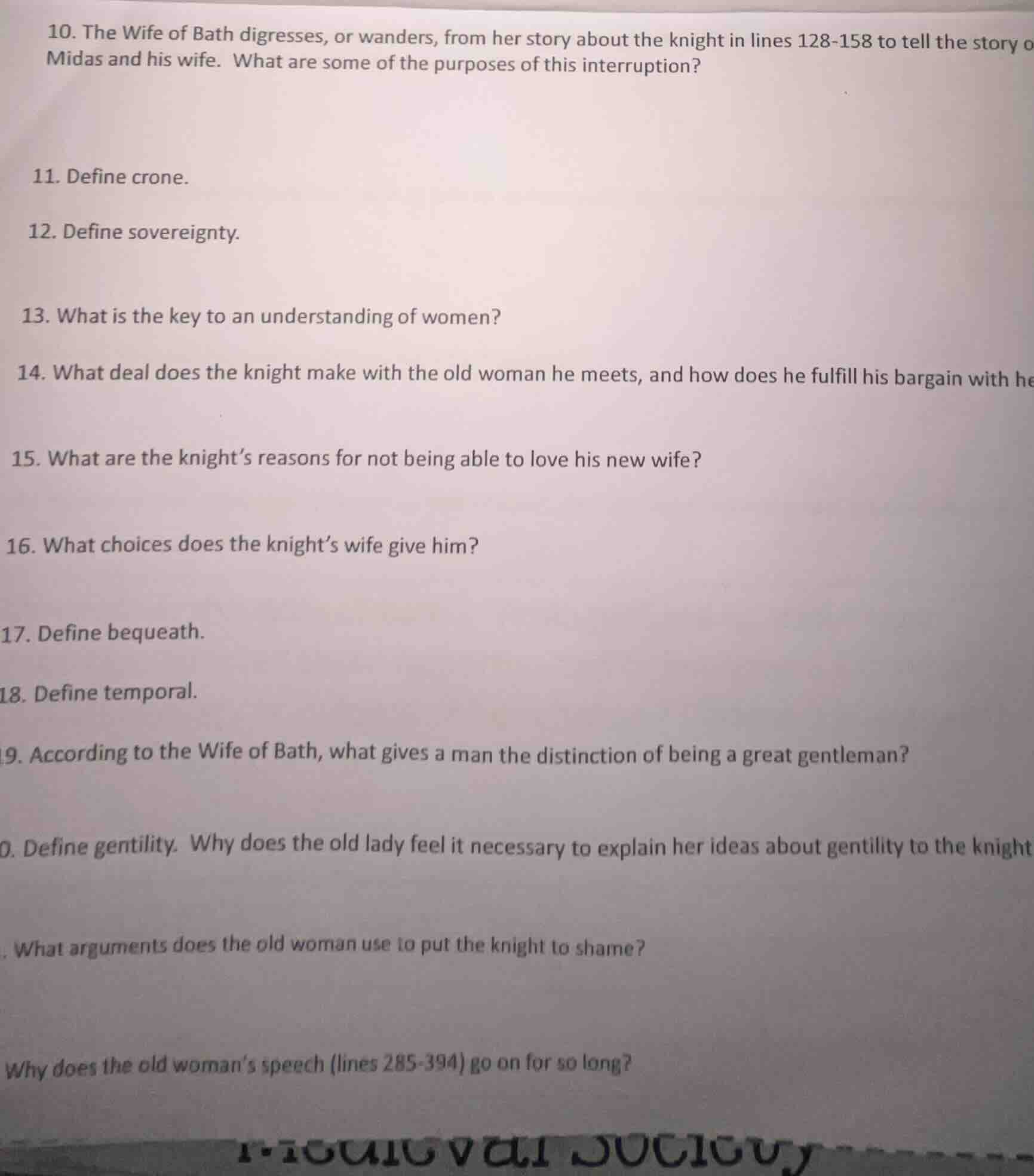 10. the wife of bath digresses, or wanders, from her story about the kn…