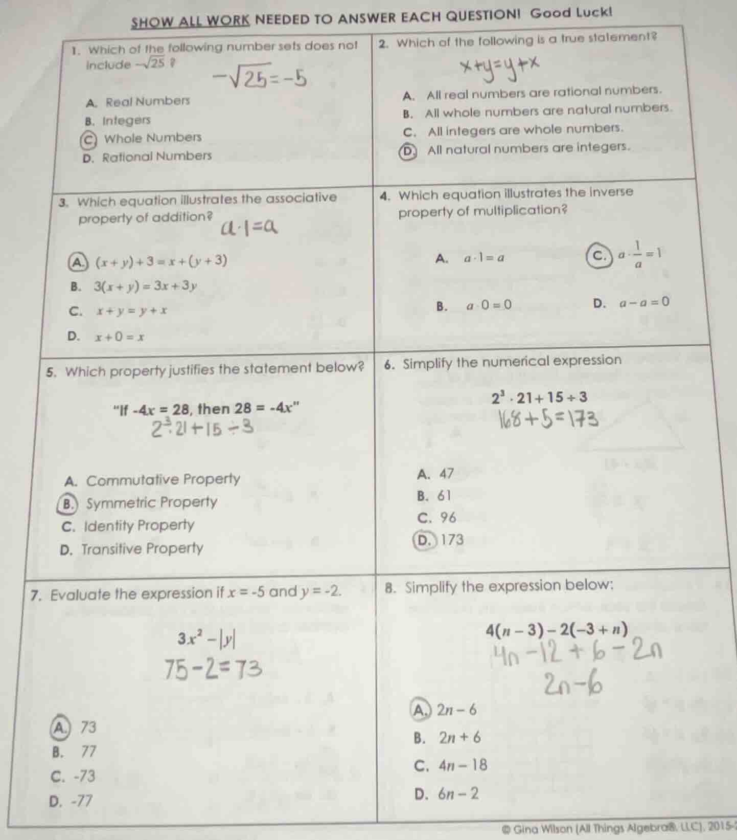 show all work needed to answer each question! good luck! 1. which of th…