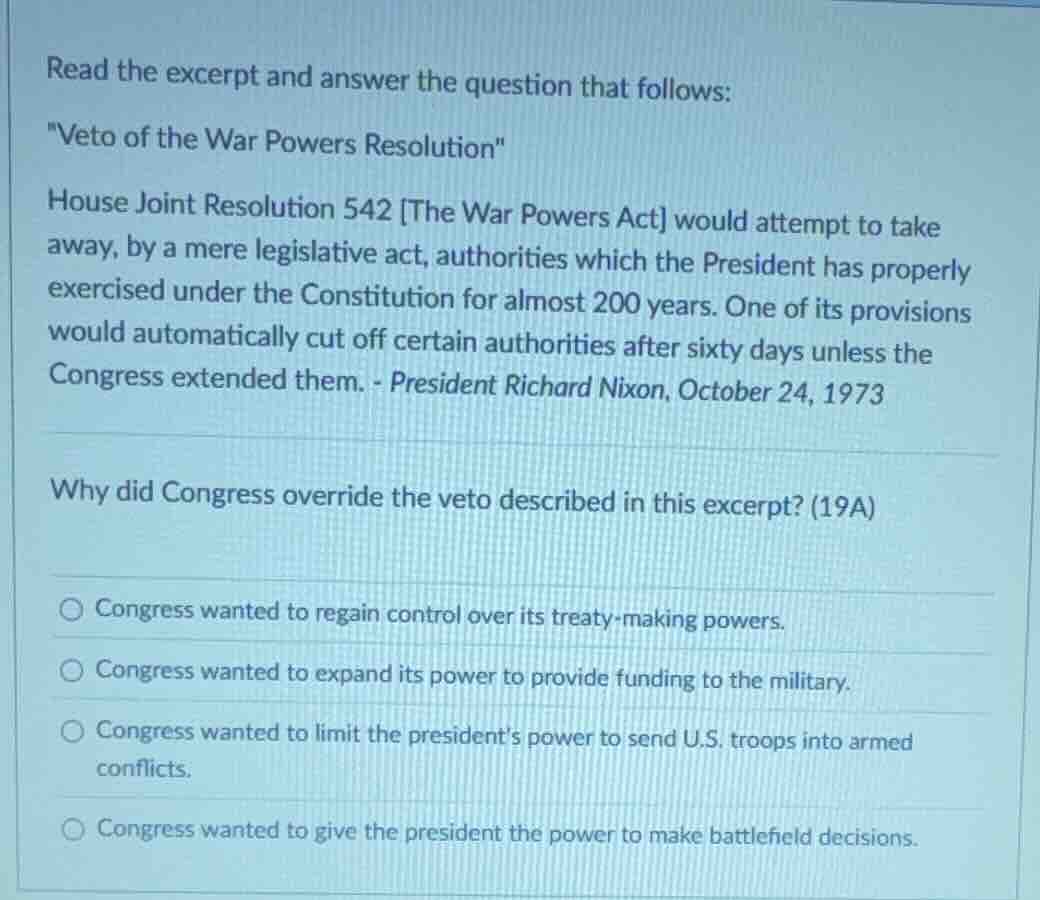 read the excerpt and answer the question that follows: \veto of the war…