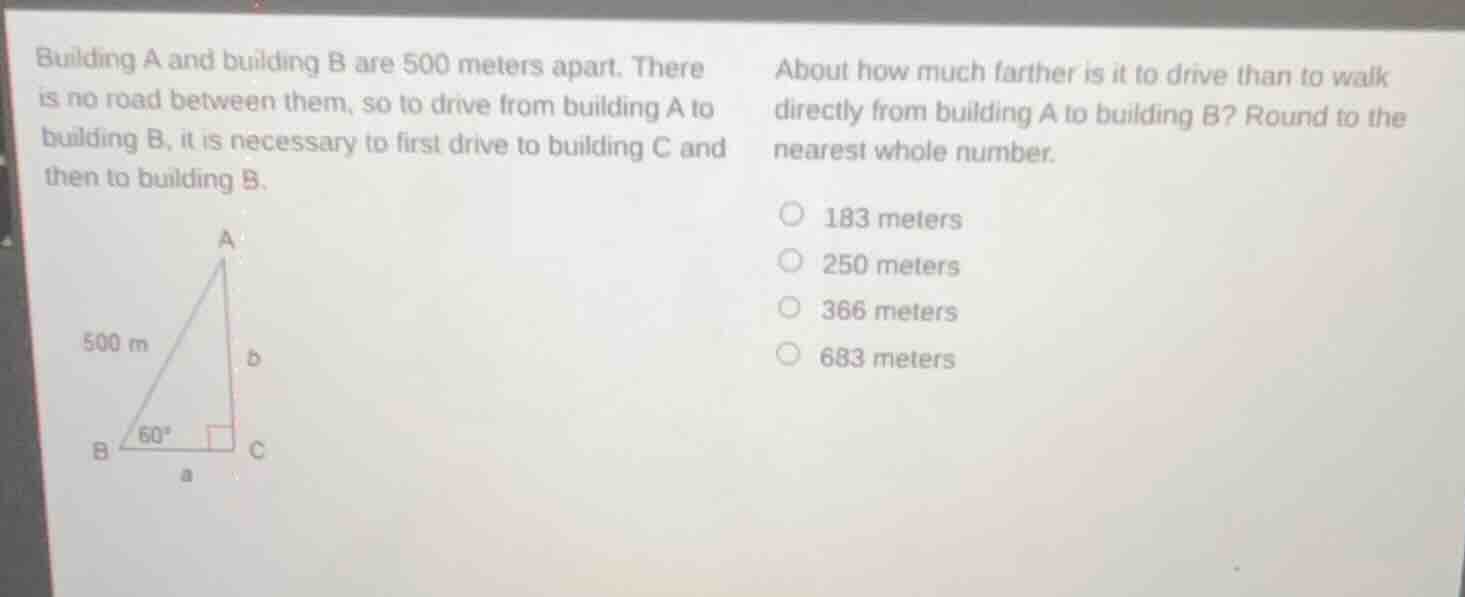 building a and building b are 500 meters apart. there is no road betwee…
