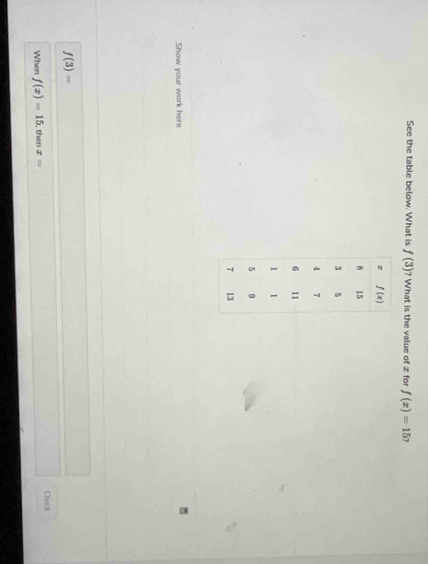 see the table below. what is $f(3)$? what is the value of $x$ for $f(x)…