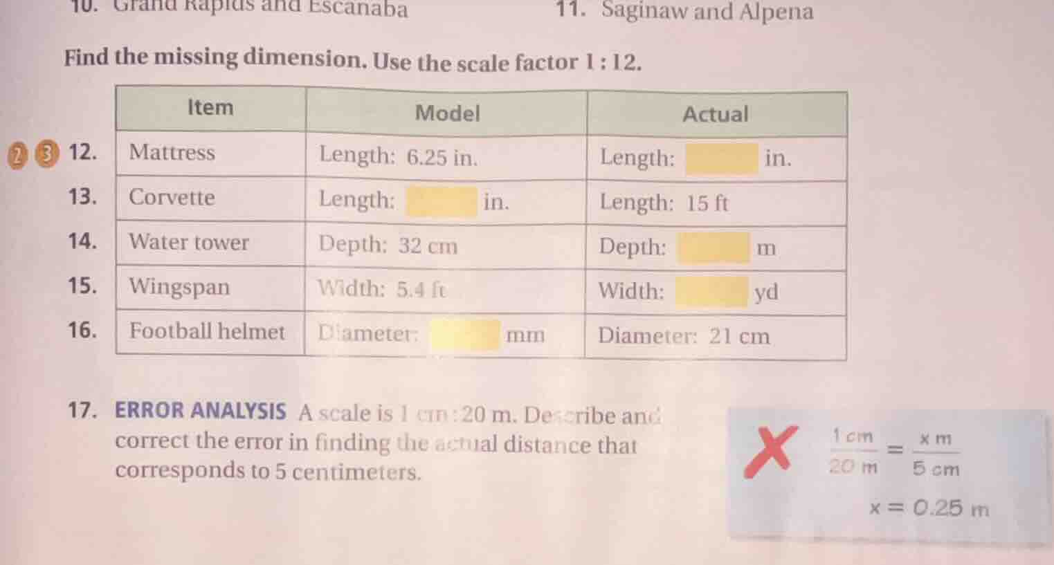 find the missing dimension. use the scale factor 1 : 12. | item | model…