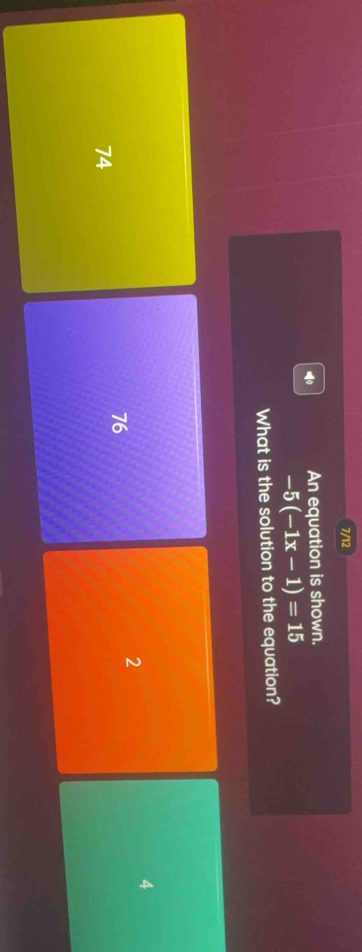 an equation is shown. -5(-1x - 1) = 15 what is the solution to the equa…