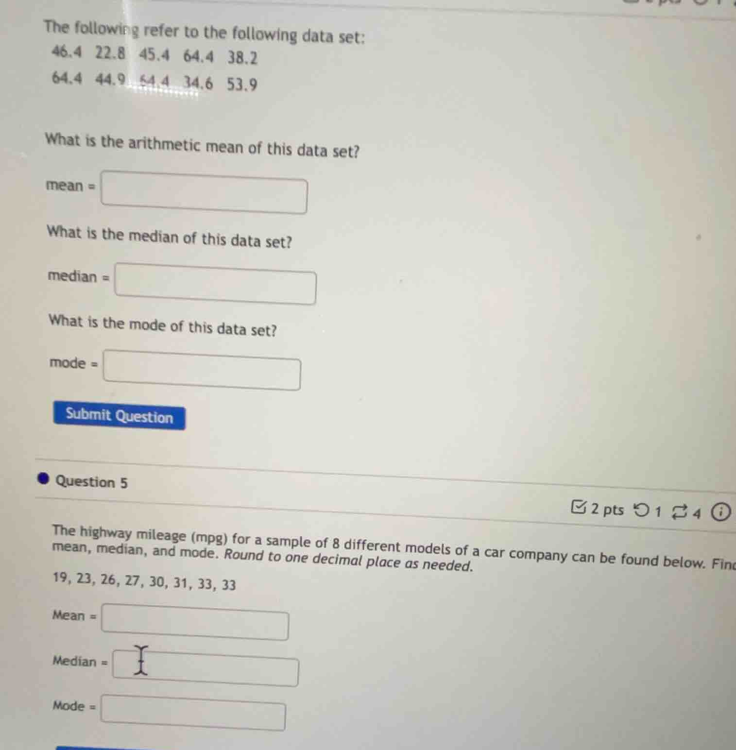 the following refer to the following data set: 46.4 22.8 45.4 64.4 38.2…