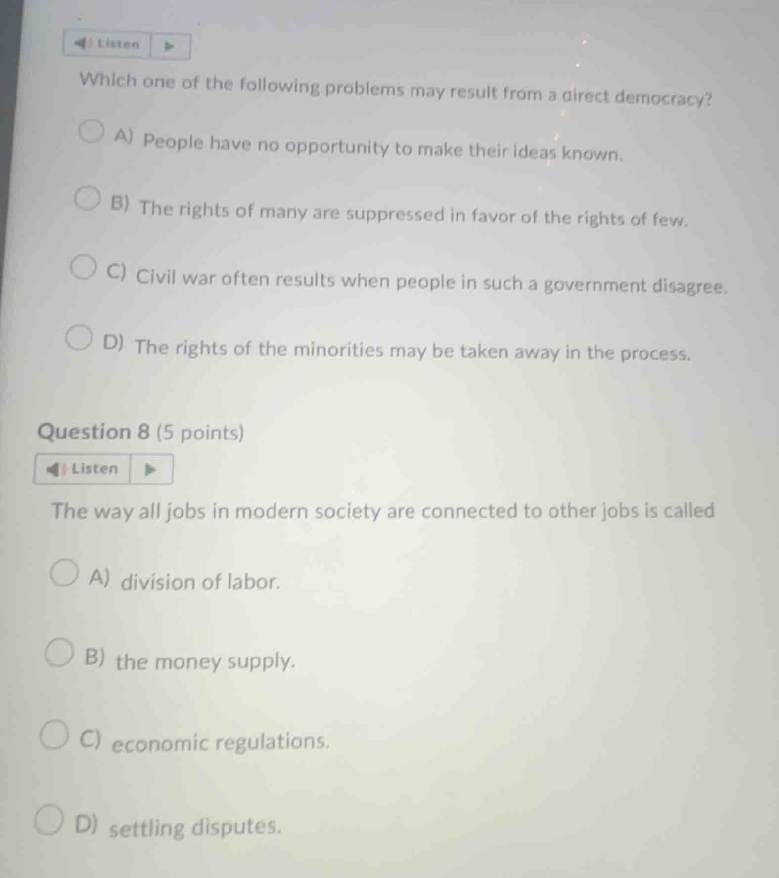 listen which one of the following problems may result from a direct dem…