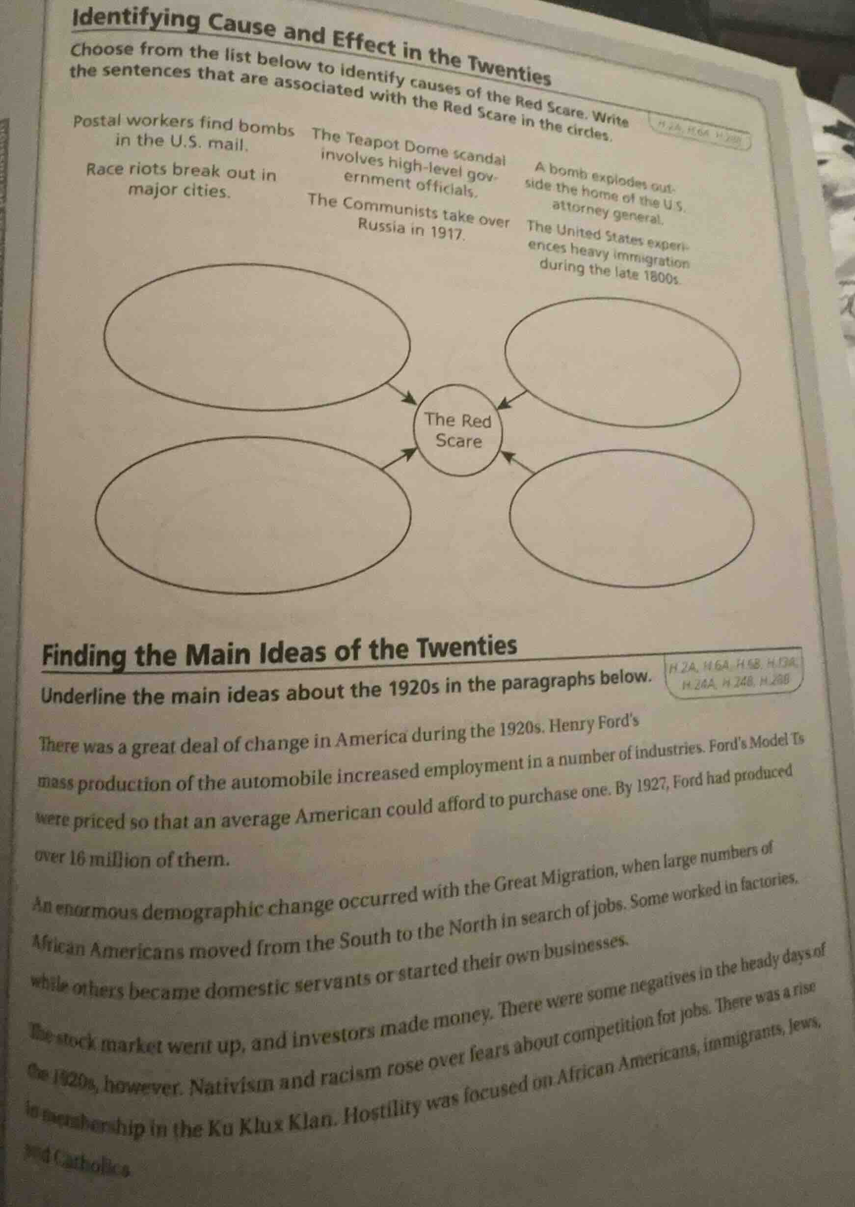 identifying cause and effect in the twenties choose from the list below…