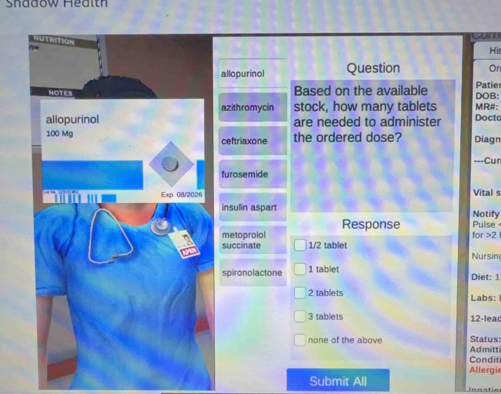 shadow health nutrition notes allopurinol 100 mg lot no 323151051 exp. …