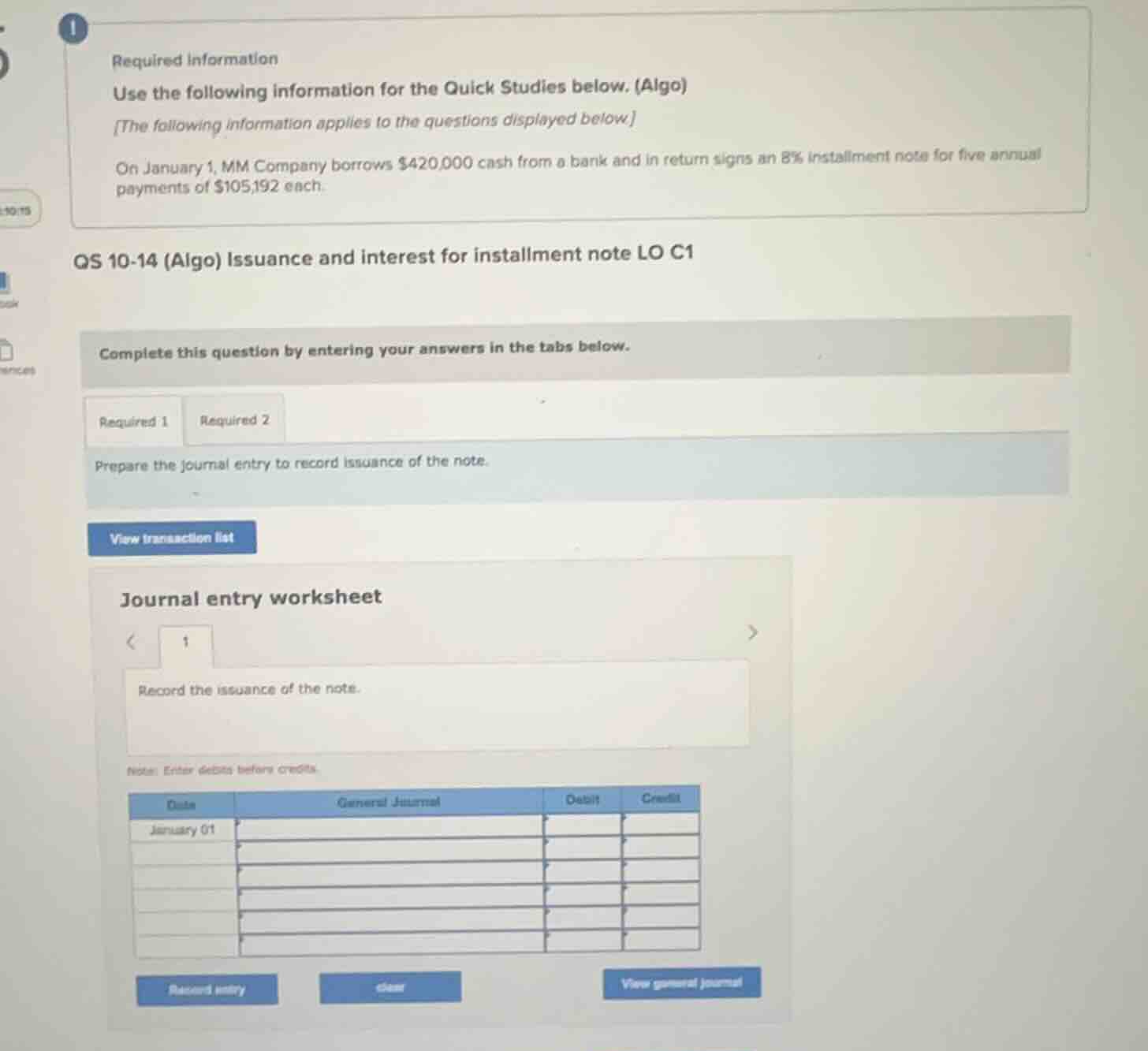 required information use the following information for the quick studie…