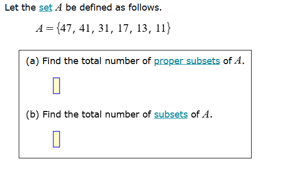 let the set a be defined as follows. a = {47, 41, 31, 17, 13, 11} (a) f…