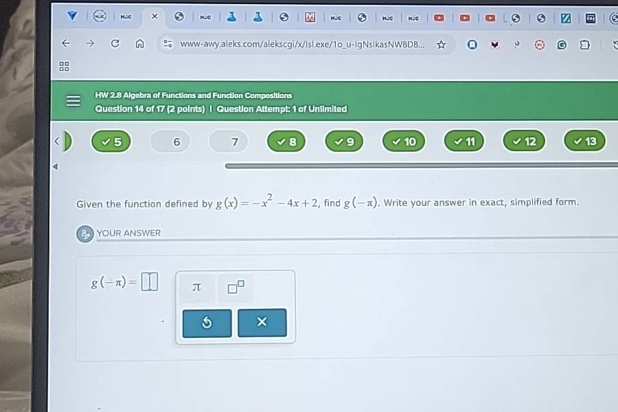 hw 2.8 algebra of functions and function compositions question 14 of 17…