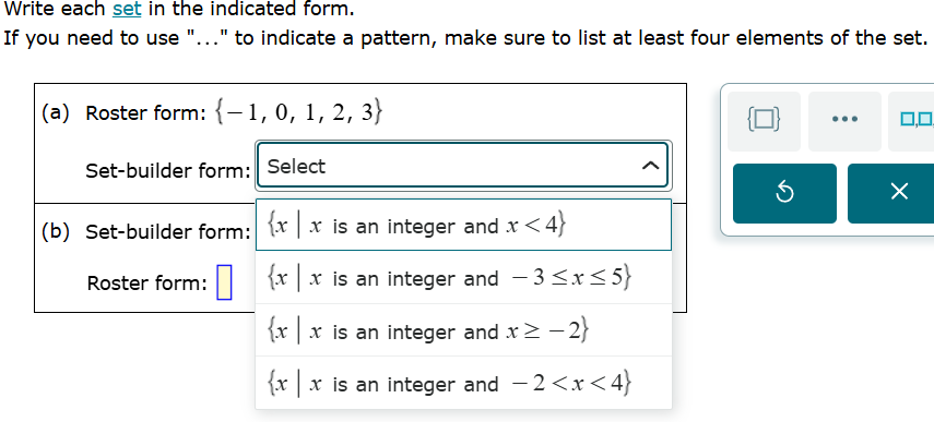 write each set in the indicated form. if you need to use \...\ to indic…