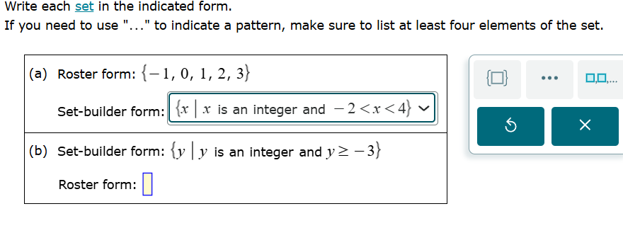 write each set in the indicated form. if you need to use \...\ to indic…