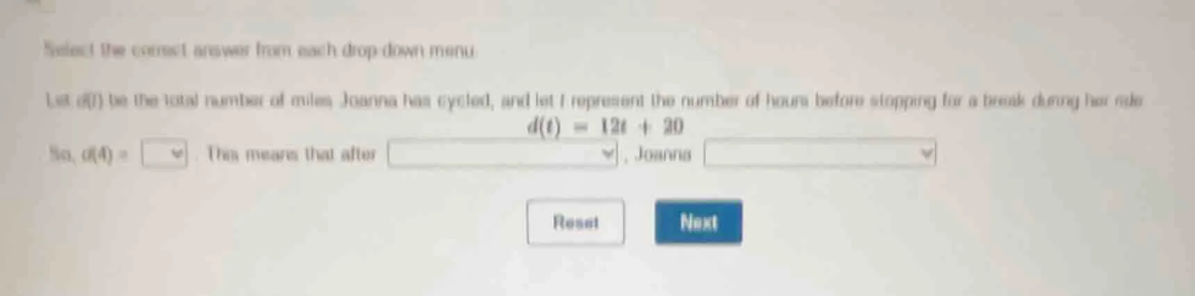 select the correct answer from each drop down menu. let d(t) be the tot…