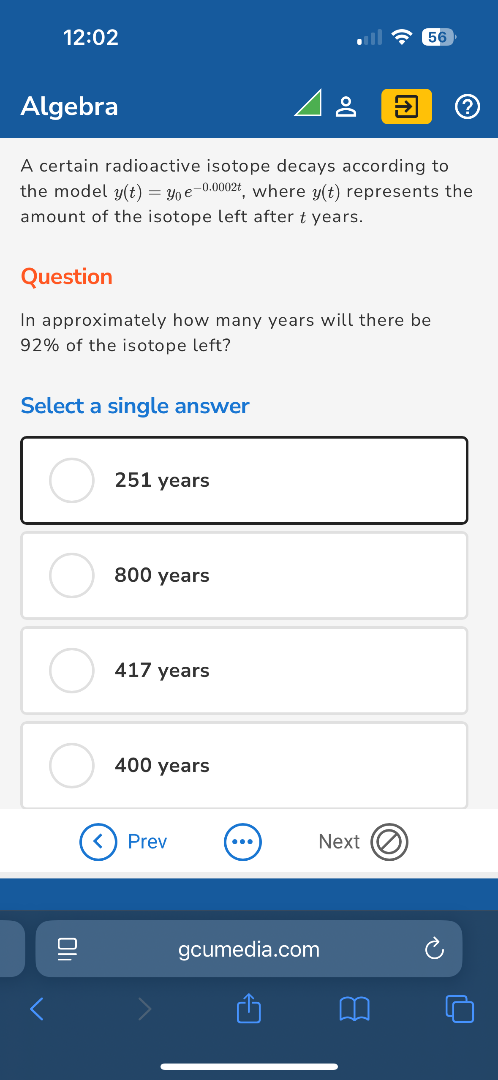 a certain radioactive isotope decays according to the model $y(t) = y_0…