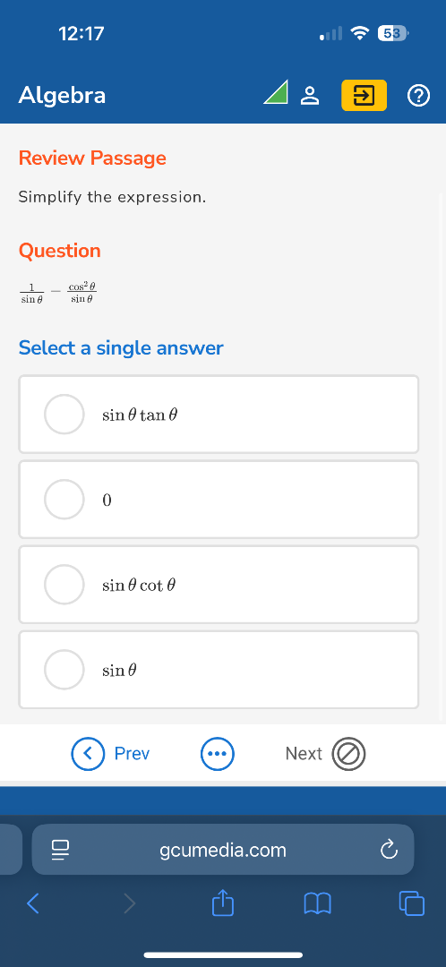 algebra review passage simplify the expression. question \\(\frac{1}{si…