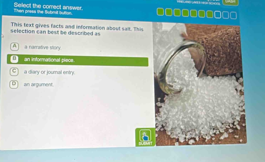 select the correct answer. then press the submit button. this text give…