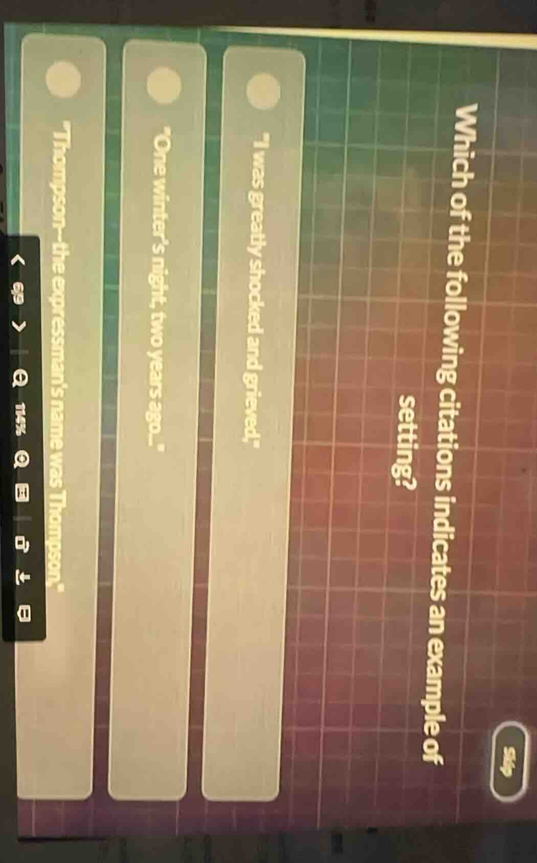 which of the following citations indicates an example of setting?1. \i …