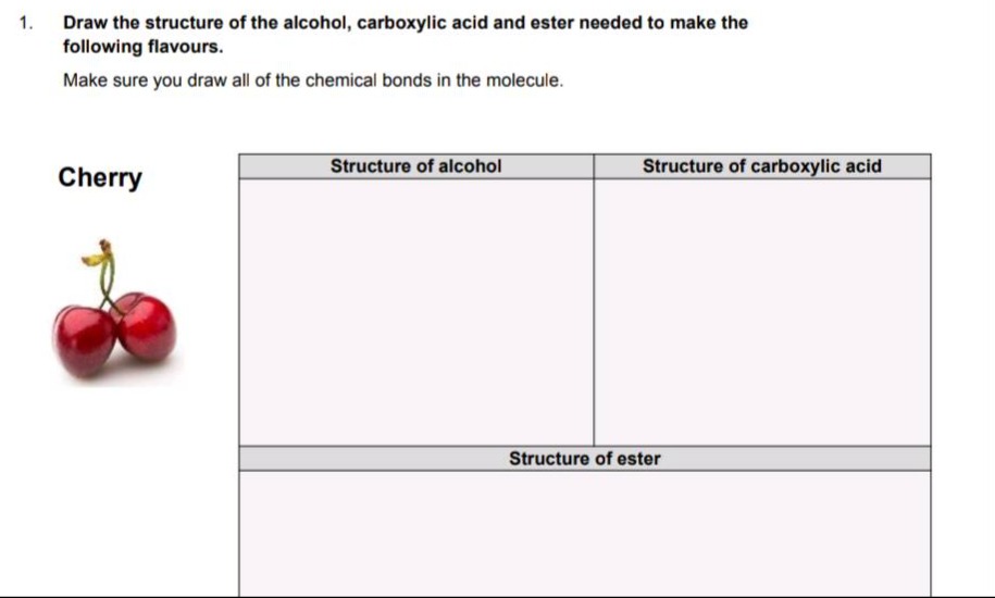 1. draw the structure of the alcohol, carboxylic acid and ester needed …