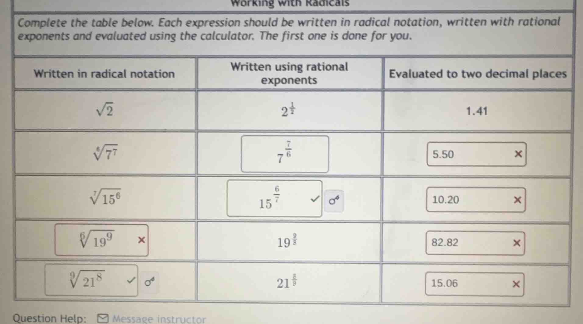 working with radicals complete the table below. each expression should …