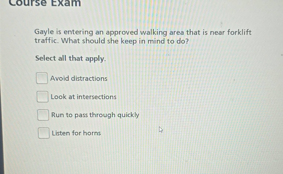 course exam gayle is entering an approved walking area that is near for…