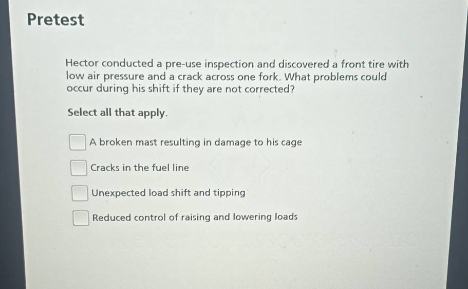 pretest hector conducted a pre-use inspection and discovered a front ti…