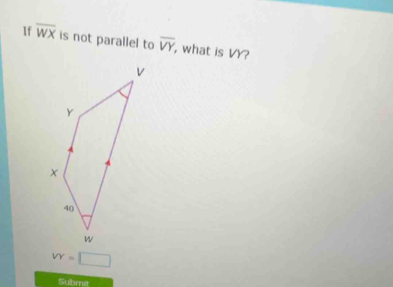 if $overline{wx}$ is not parallel to $overline{vy}$, what is $vy$? $vy …