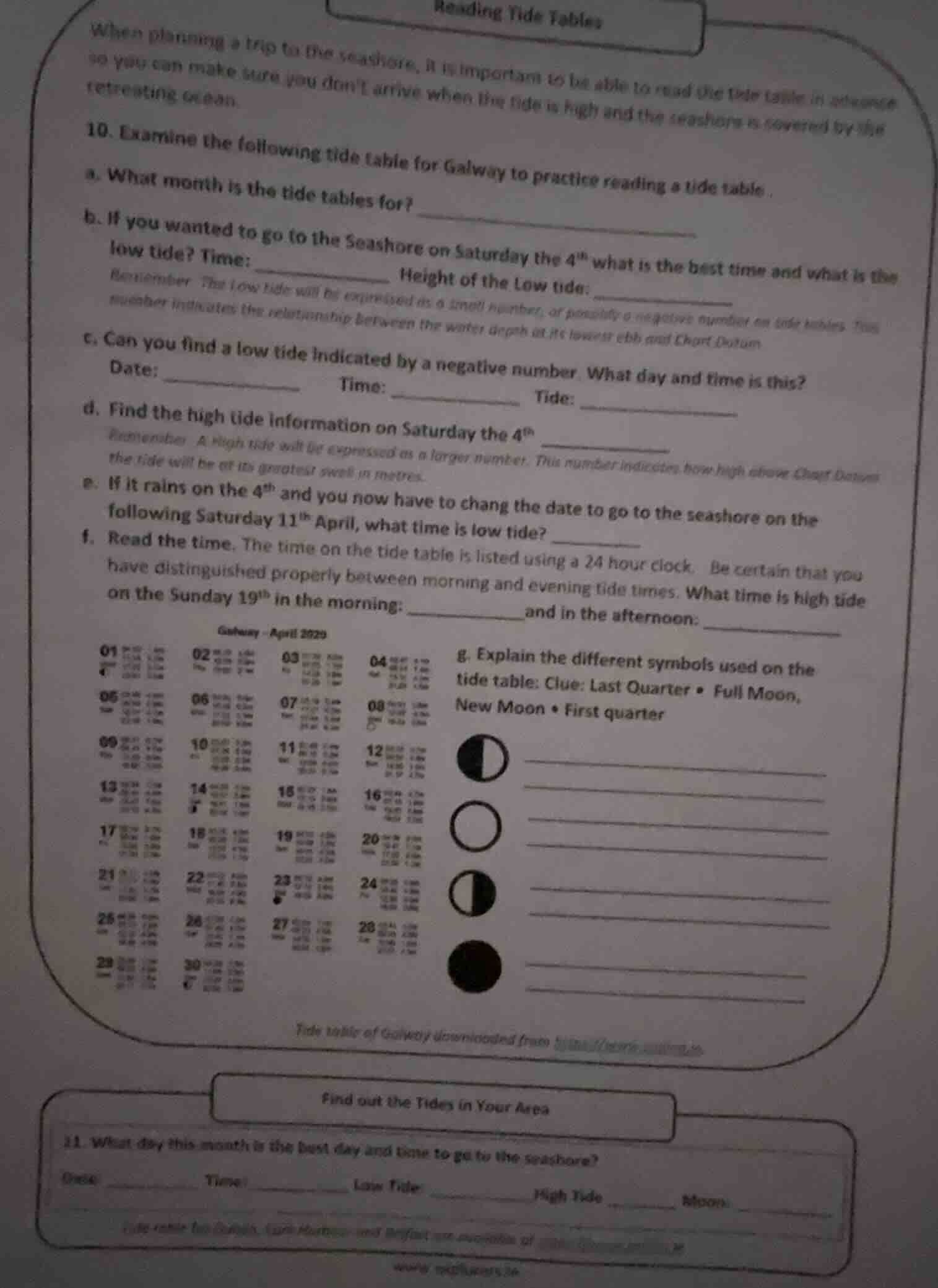 reading tide tables when planning a trip to the seashore, it is importa…