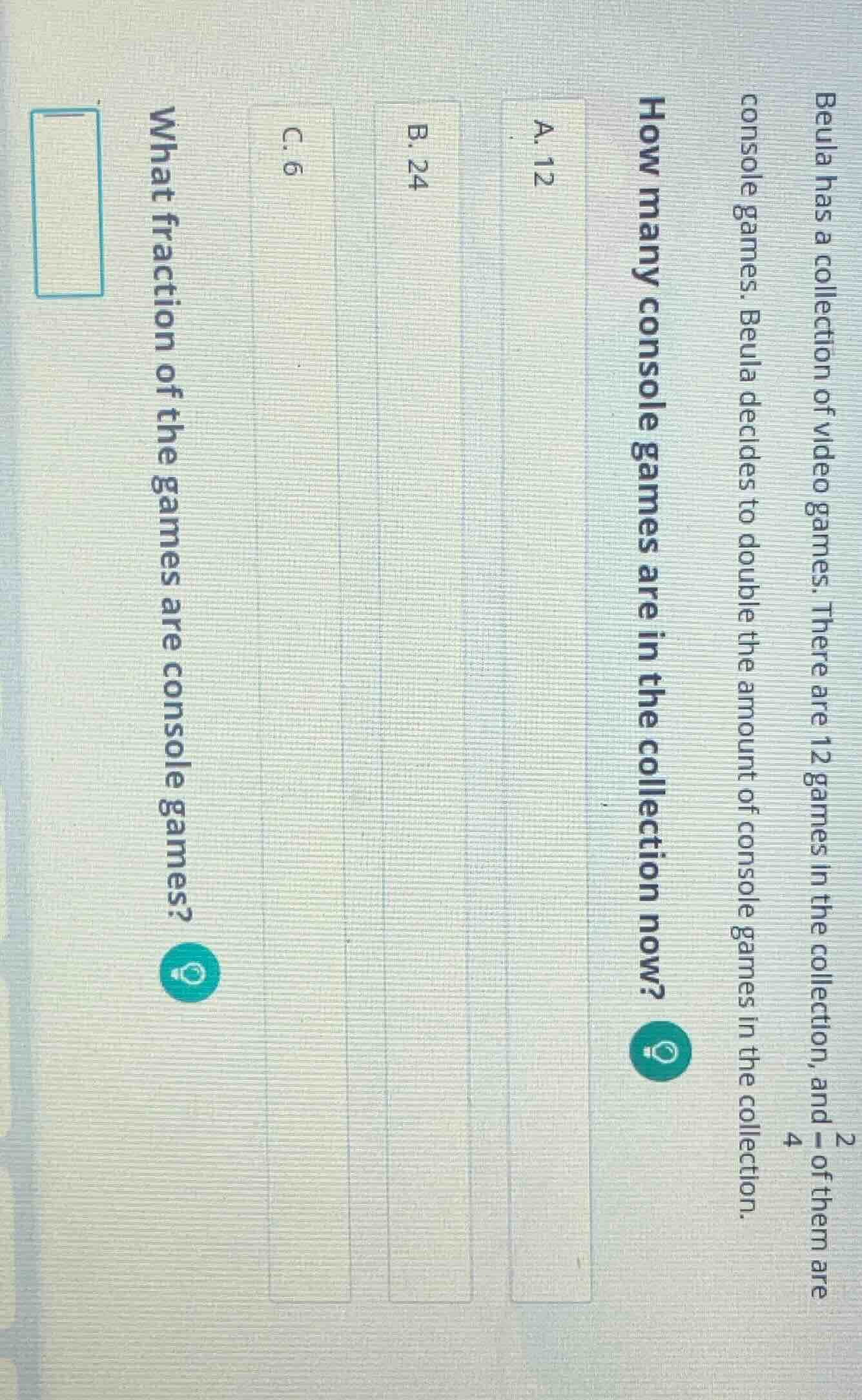 beula has a collection of video games. there are 12 games in the collec…