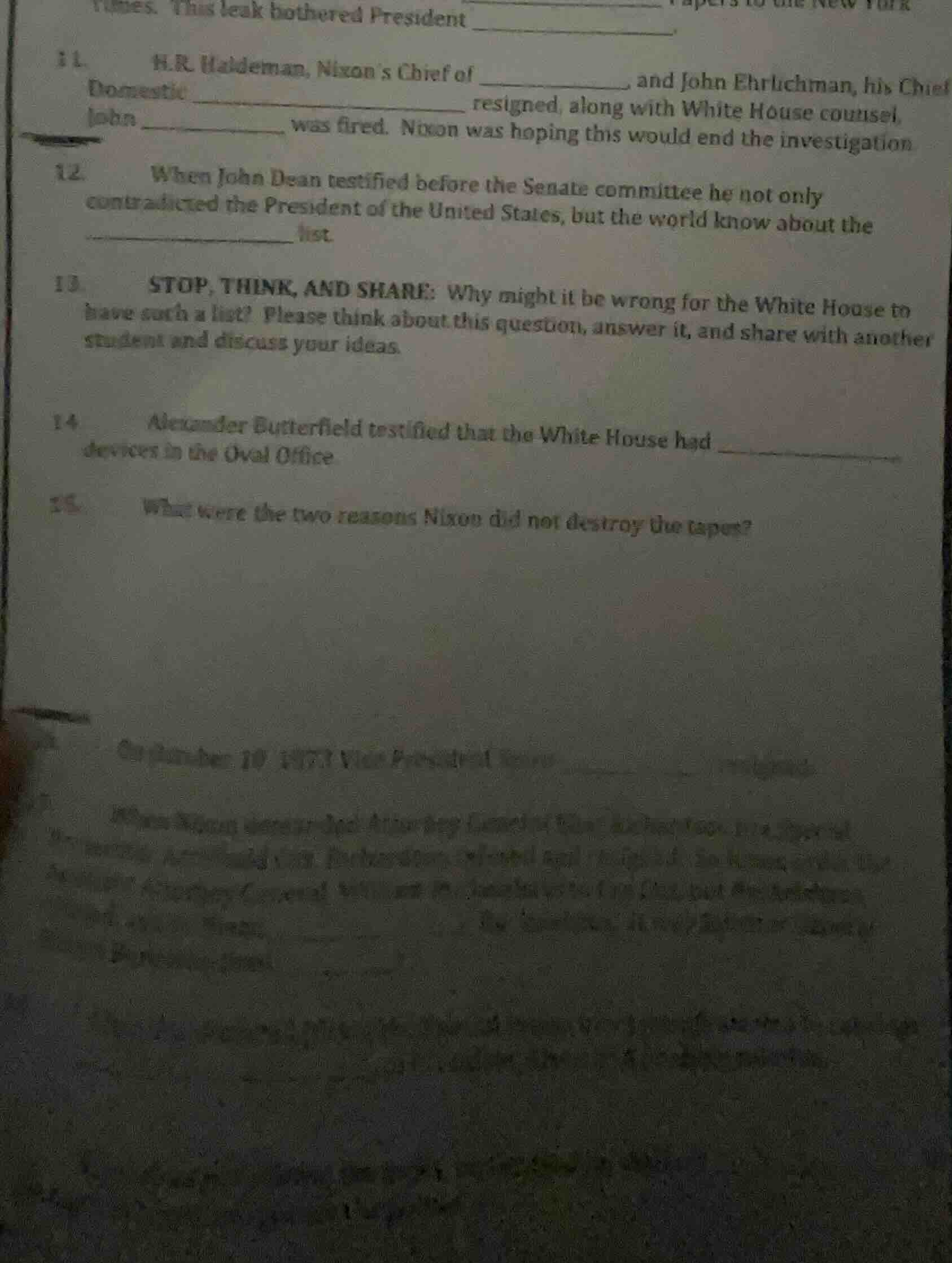 this leak bothered president _______________ 11. h.r. haldeman, nixons …