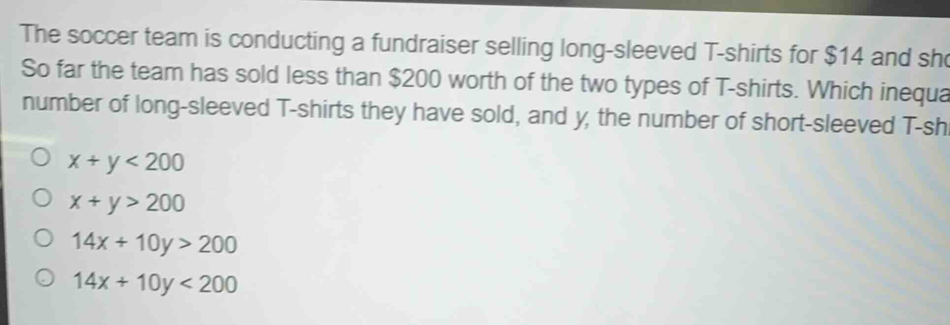 the soccer team is conducting a fundraiser selling long-sleeved t-shirt…