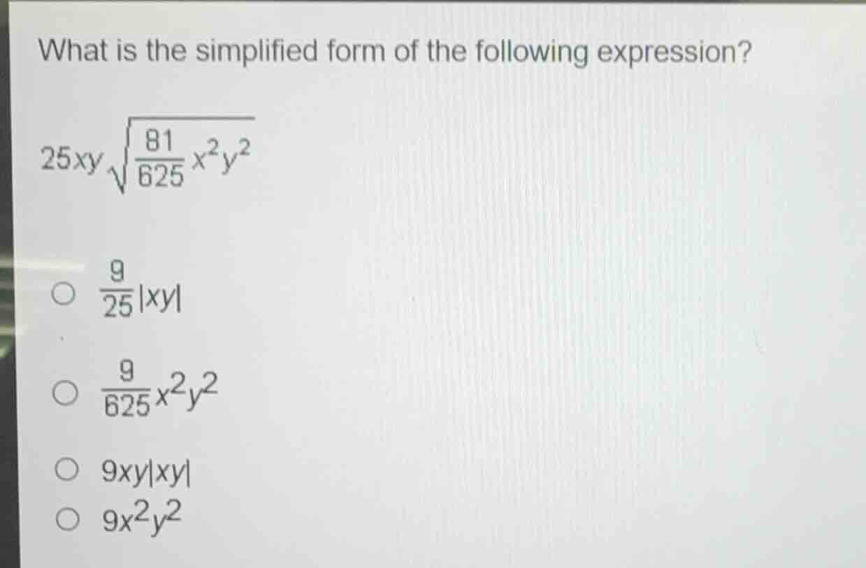 what is the simplified form of the following expression? $25xy\\sqrt{\\…