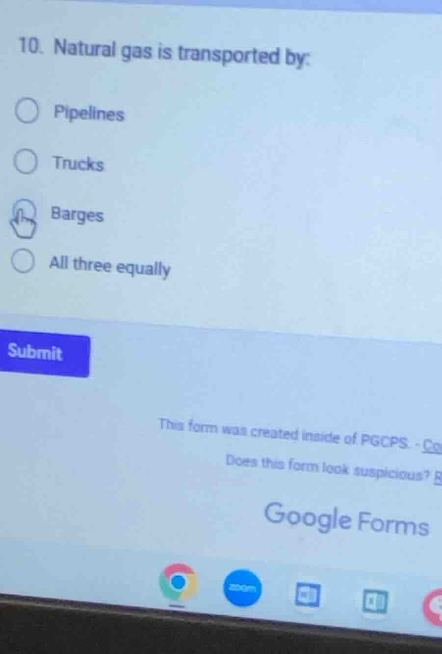 10. natural gas is transported by: pipelines trucks barges all three eq…