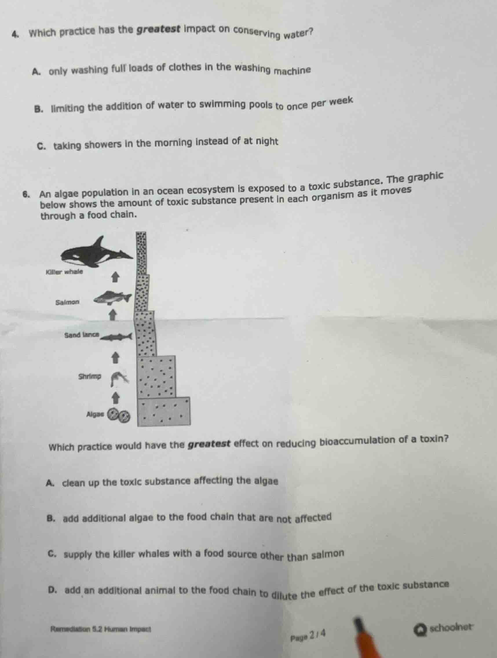 4. which practice has the greatest impact on conserving water?a. only w…