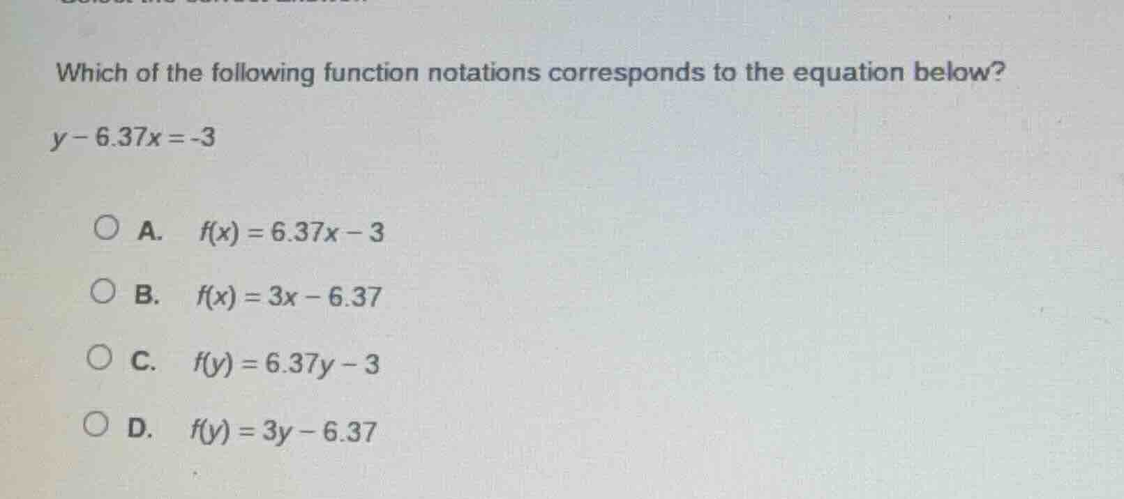 which of the following function notations corresponds to the equation b…