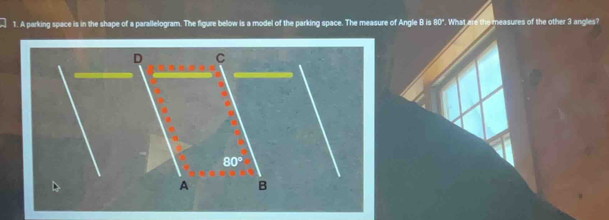 1. a parking space is in the shape of a parallelogram. the figure below…