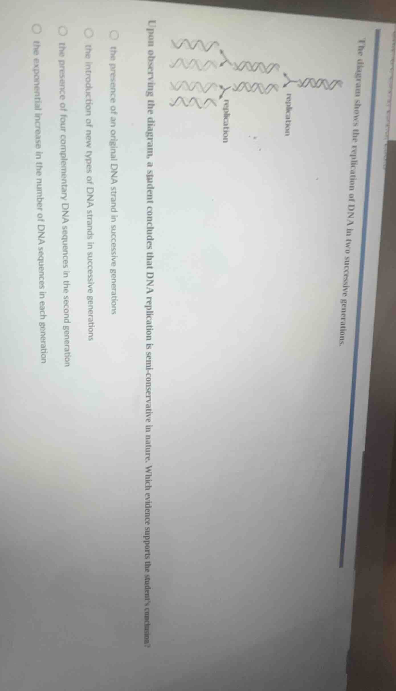 the diagram shows the replication of dna in two successive generations.…