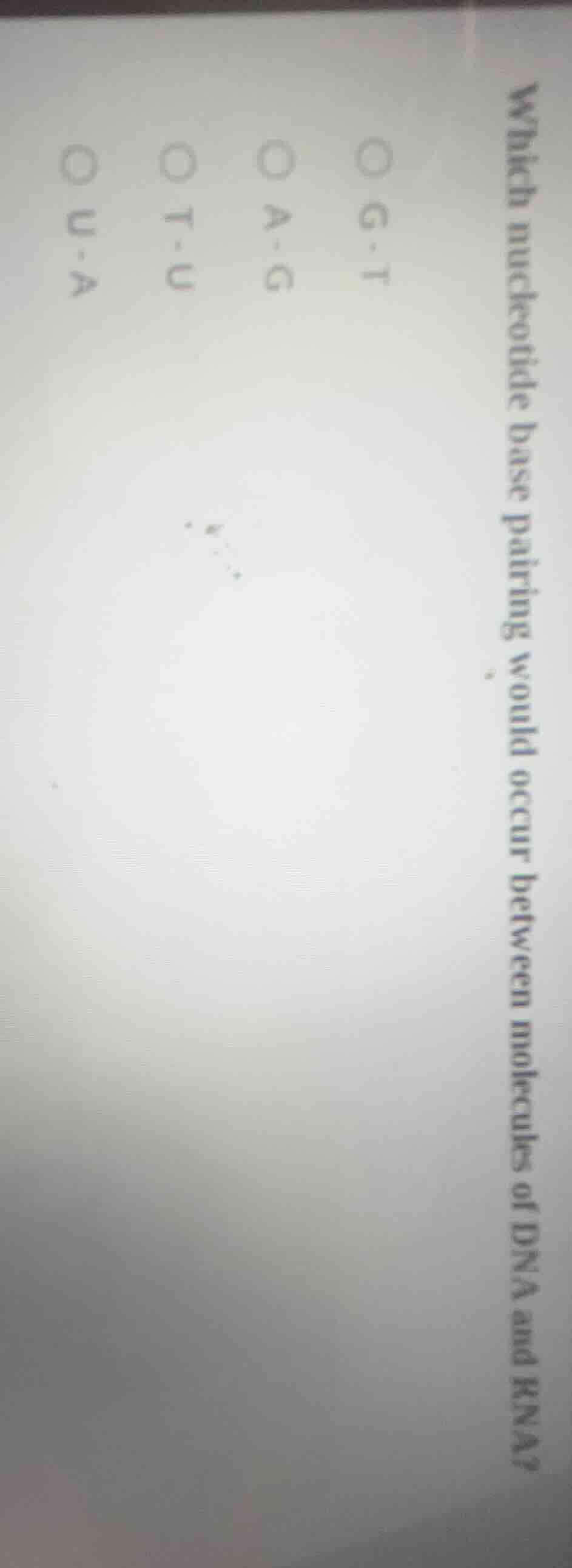 which nucleotide base pairing would occur between molecules of dna and …