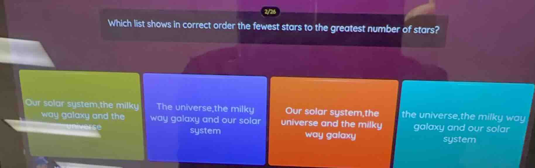 2/26 which list shows in correct order the fewest stars to the greatest…