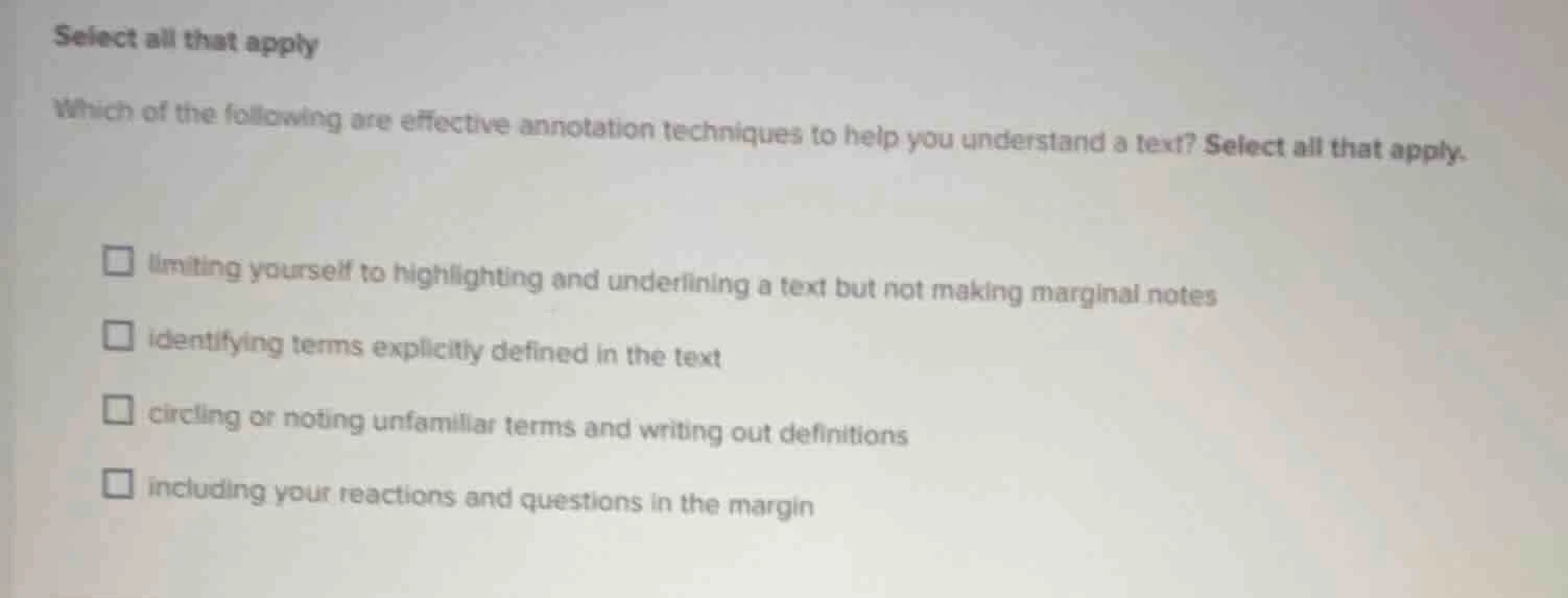 select all that apply which of the following are effective annotation t…