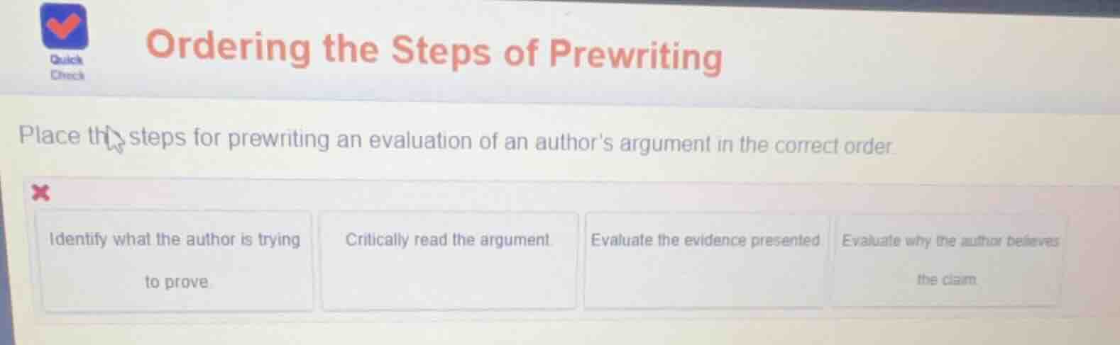 quick check ordering the steps of prewriting place the steps for prewri…