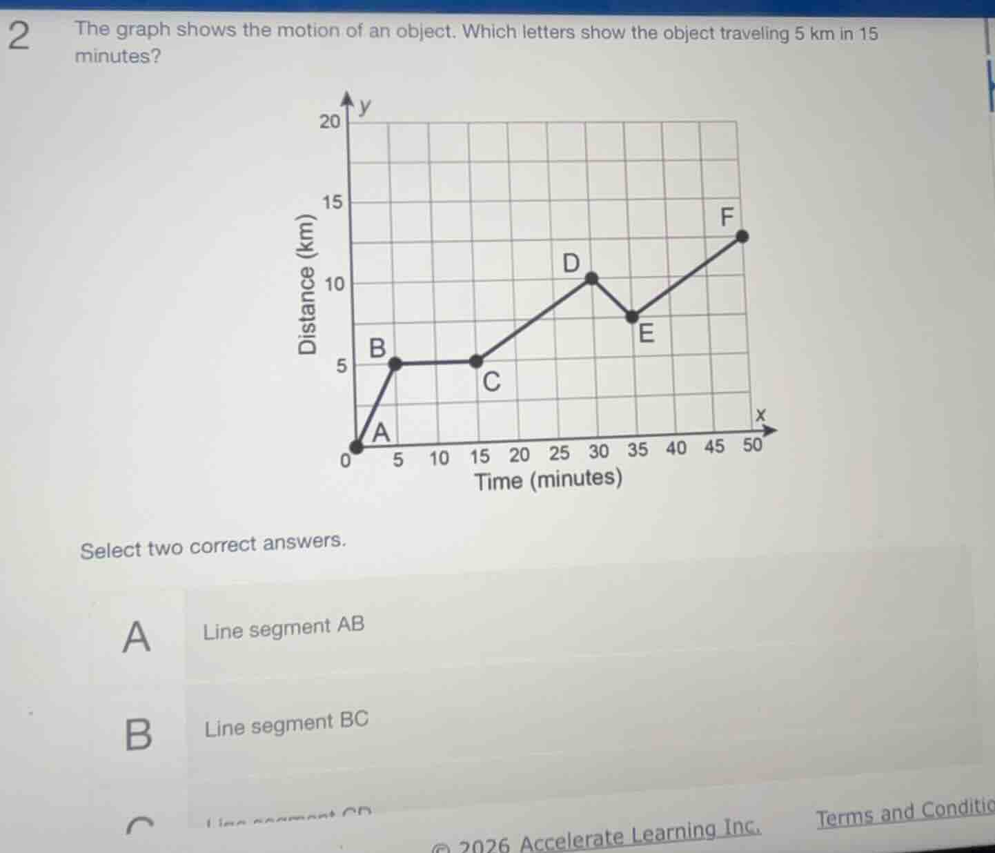 2 the graph shows the motion of an object. which letters show the objec…