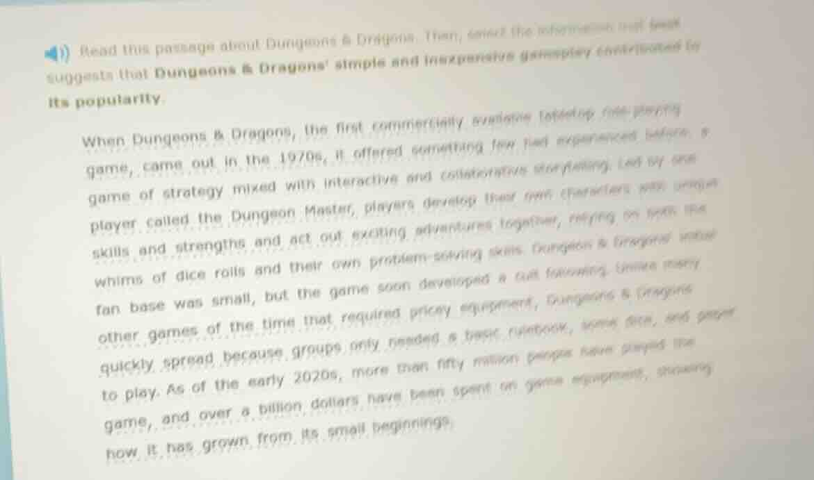 1) read this passage about dungeons & dragons. then, answer the informa…