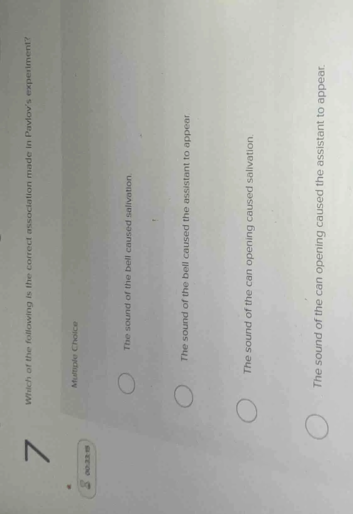 7 which of the following is the correct association made in pavlovs exp…