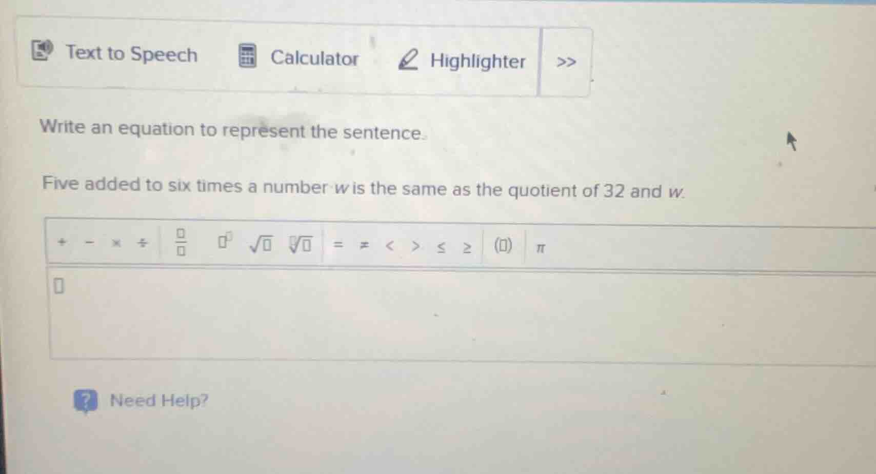 write an equation to represent the sentence. five added to six times a …