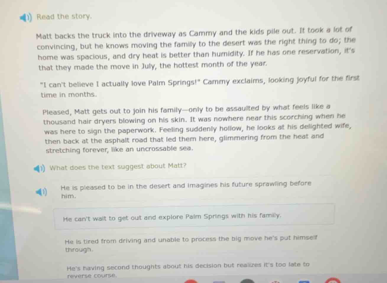 1) read the story. matt backs the truck into the driveway as cammy and …