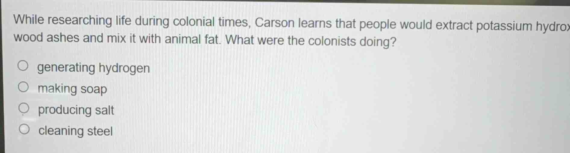 while researching life during colonial times, carson learns that people…